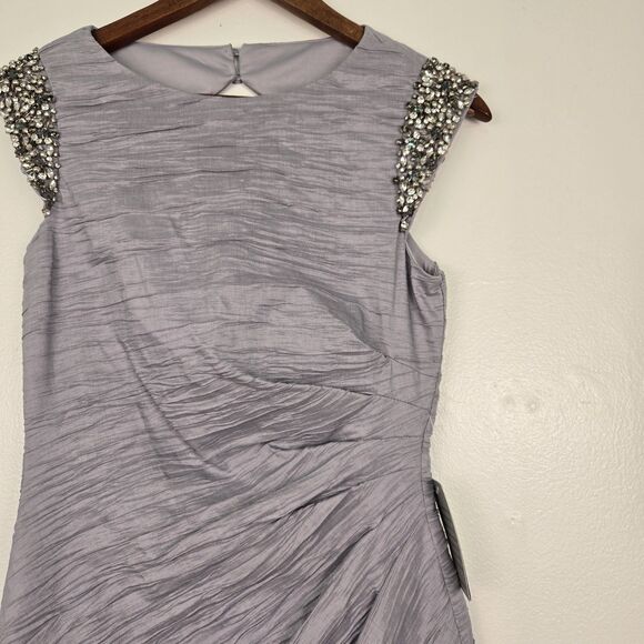 NWT Eliza J Embellished Taffeta Sheath Dress Silver Gray Size 2 Prom Party Grey - Picture 3 of 15